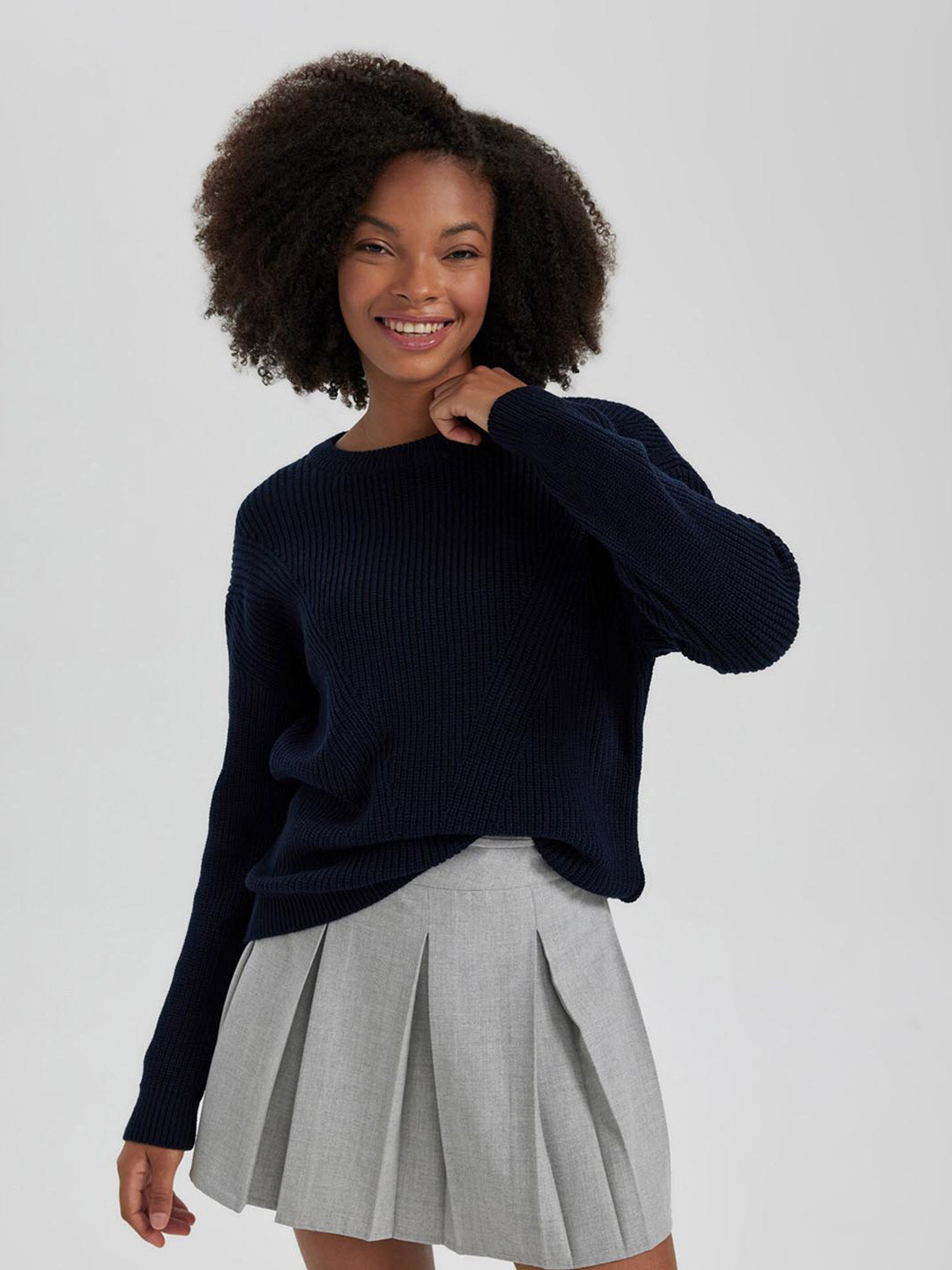 

DeFacto Self Design Long Sleeves Pullover, Navy blue