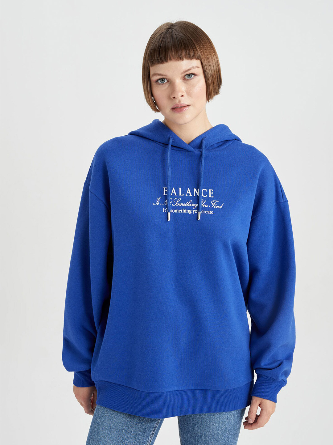 

DeFacto Typography Printed Hooded Sweatshirt, Blue