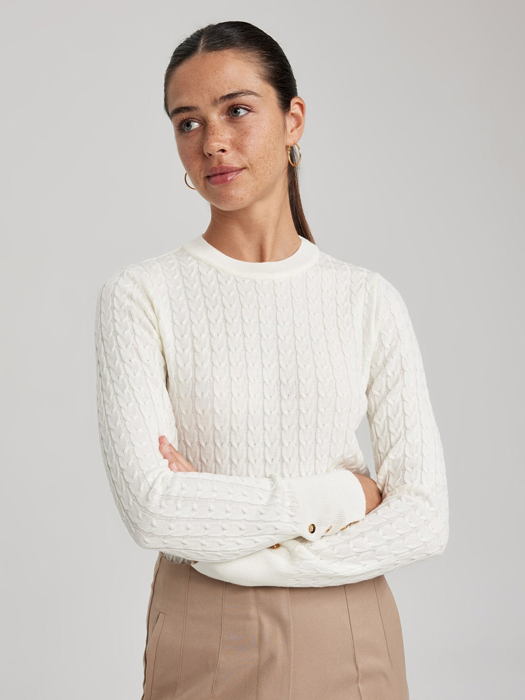 

DeFacto Cable Knit Acrylic Pullover, White