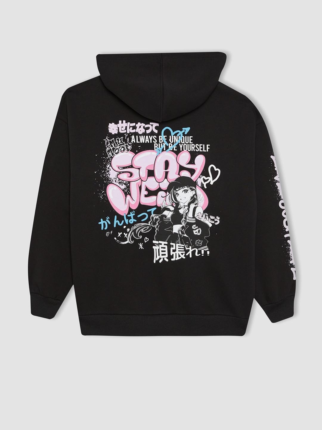 

DeFacto Typography Printed Hooded Pullover, Black