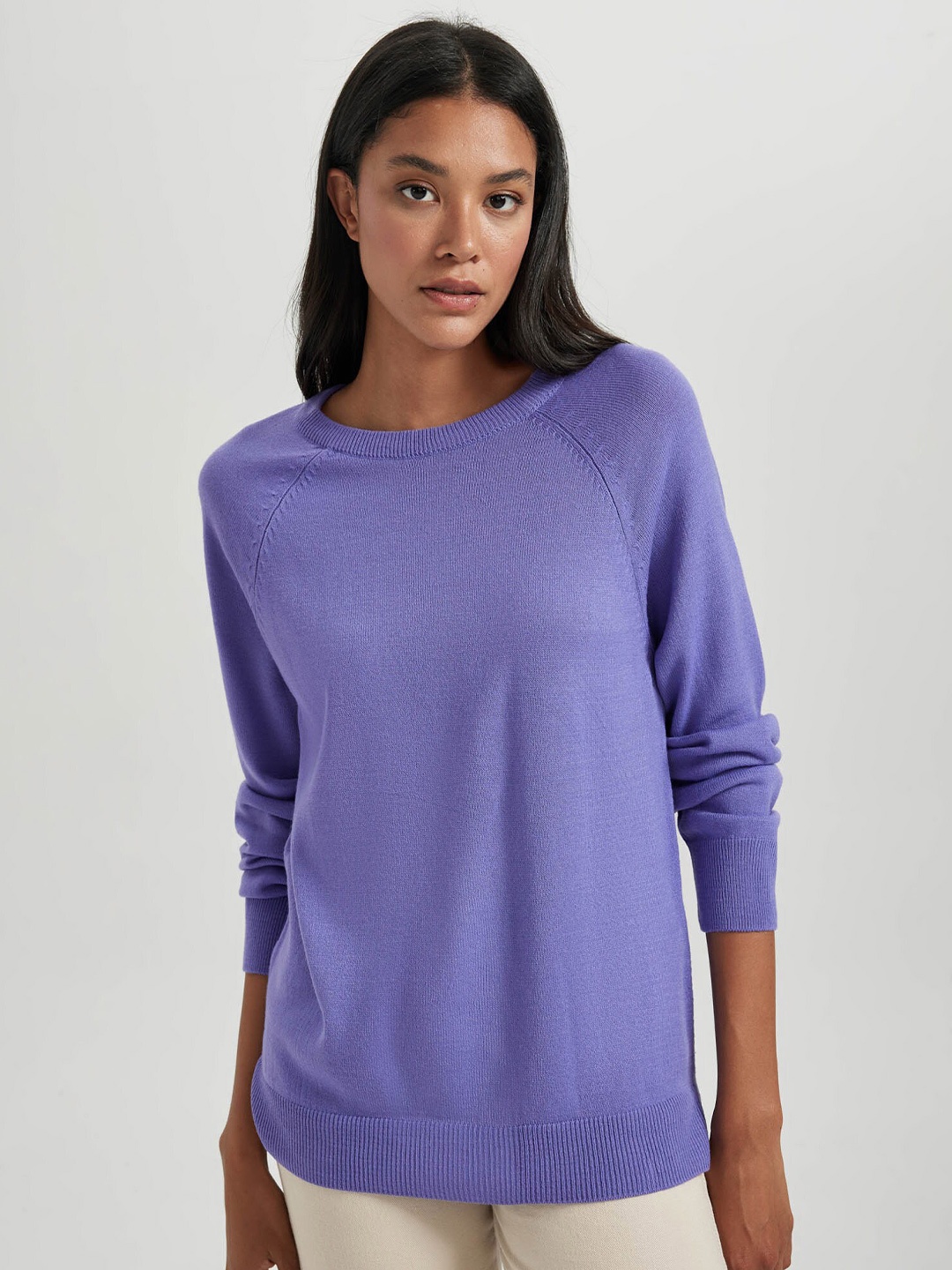 

DeFacto Raglan Sleeves Longline Acrylic Pullover Sweater, Blue