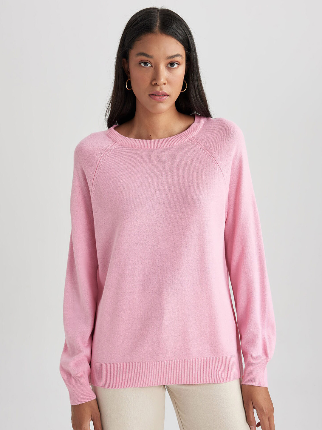 

DeFacto Round Neck Acrylic Pullover Sweaters, Pink