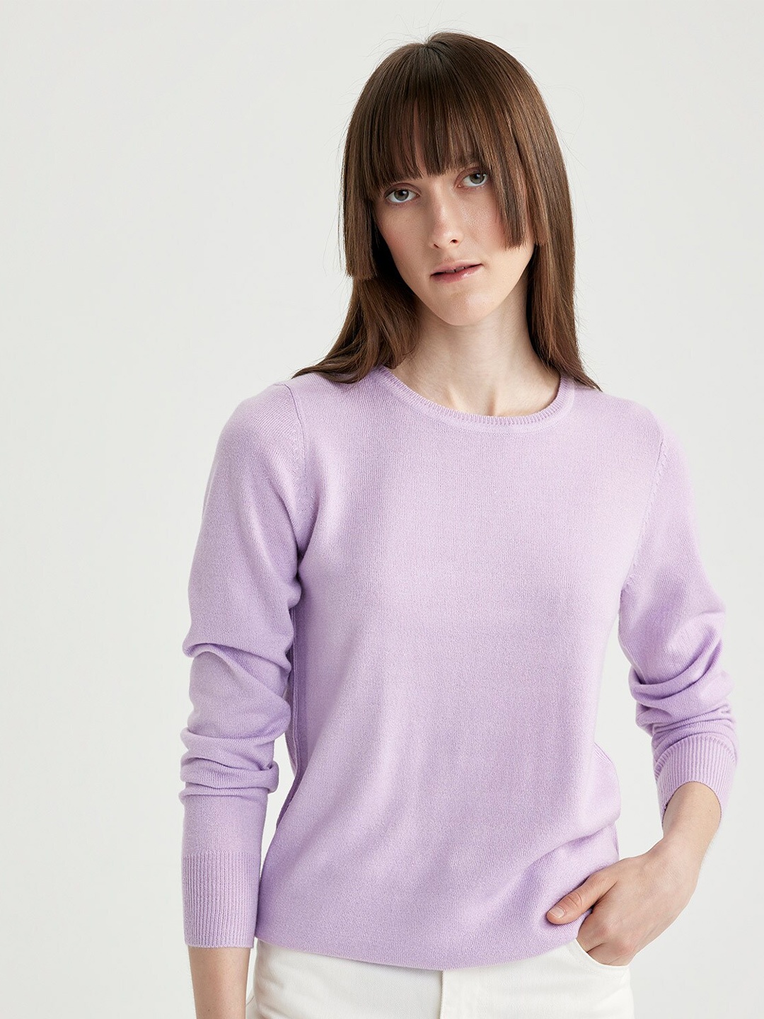 

DeFacto Round Neck Acrylic Sweater, Lavender