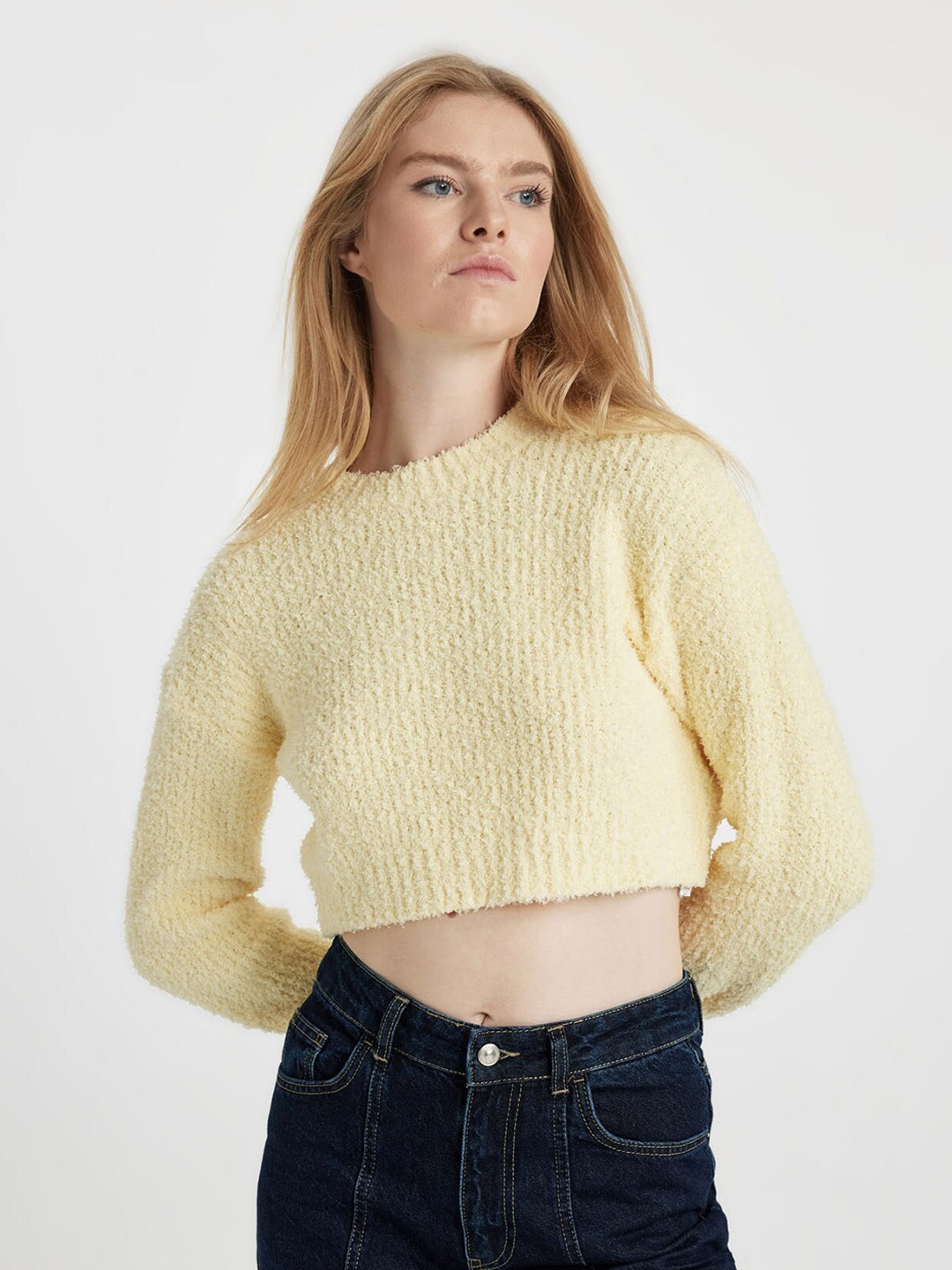 

DeFacto Ribbed Acrylic Sweater, Yellow