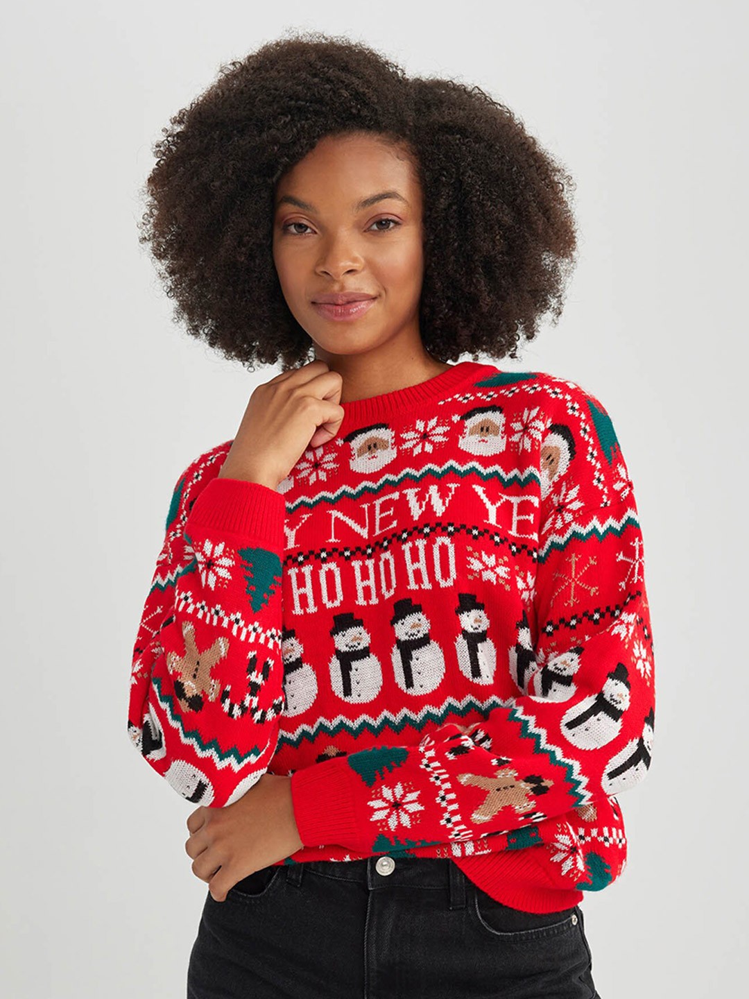 

DeFacto Self Design Cable Knit Acrylic Sweater, Red
