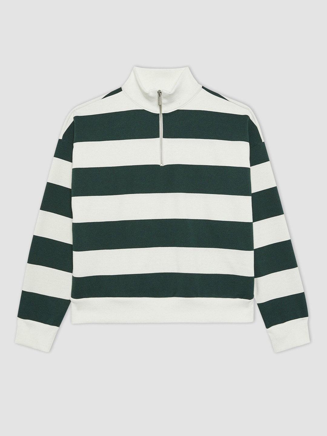 

DeFacto Striped Mock Collar Long Sleeves Sweatshirt, Green