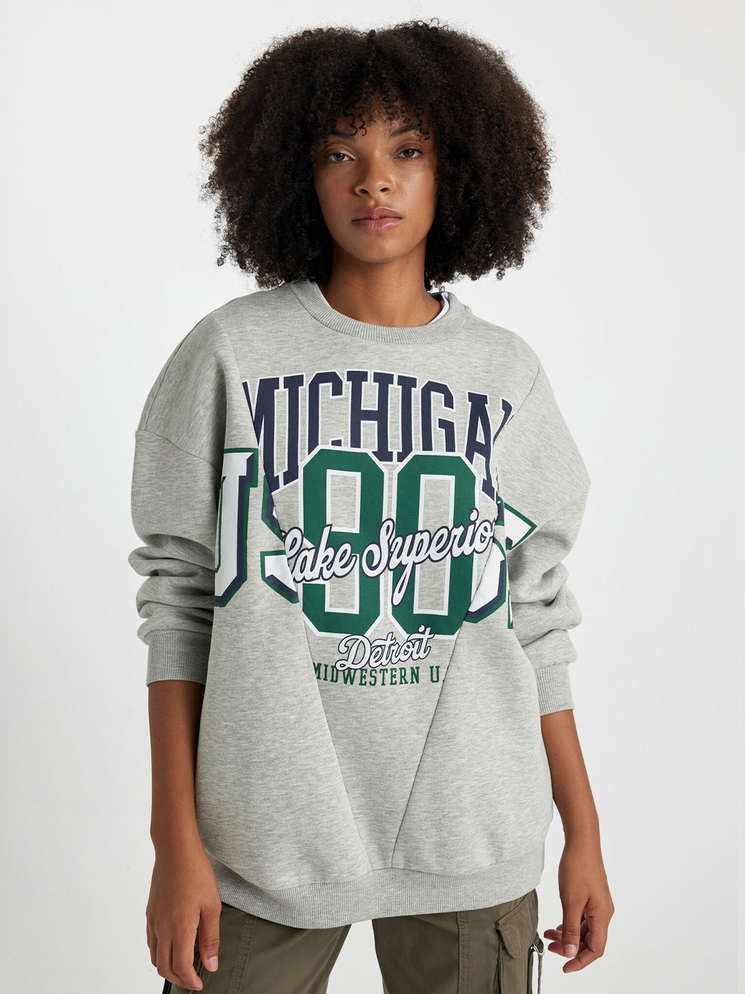 

DeFacto Typography Printed Long Sleeves Pullover, Grey