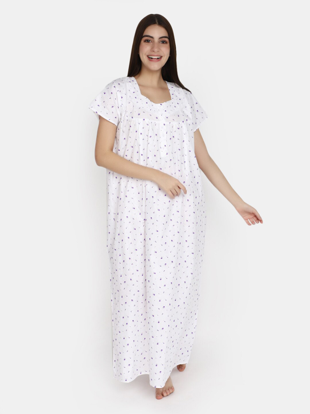 

V-Mart Floral Printed Maxi Nightdress, White