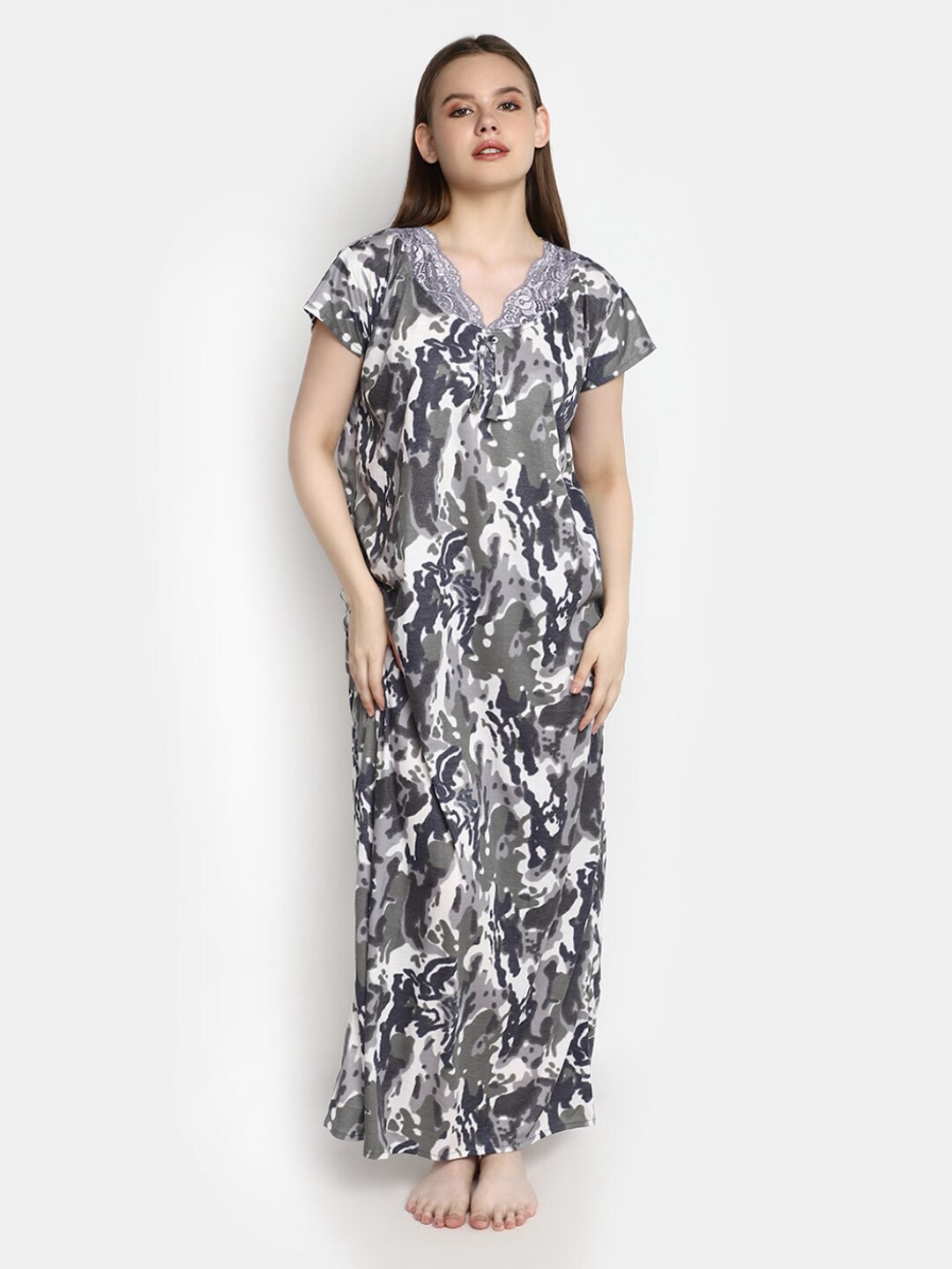 

V-Mart Abstract Printed Maxi Nightdress, White