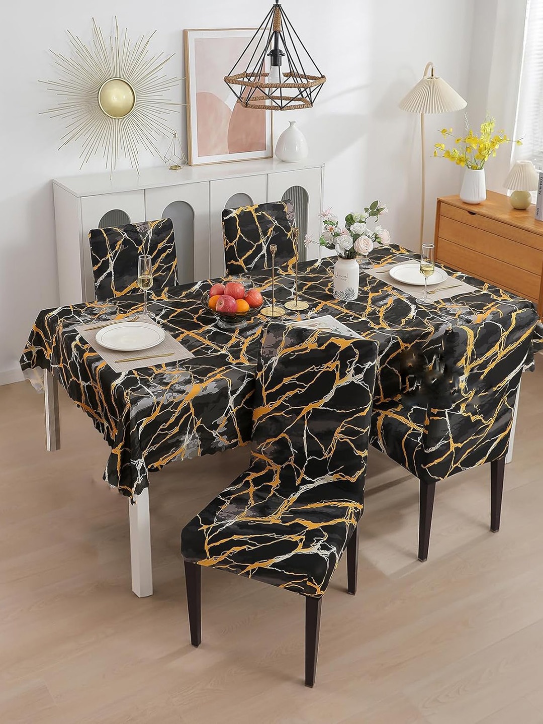 

HOUSE OF QUIRK Black Mustard 5Pieces Abstract Chloride Waterproof Table Covers