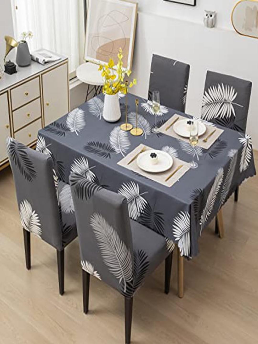 

HOUSE OF QUIRK 5 Pcs Grey Floral Printed (70'' x55") Waterproof Chair & Table Covers