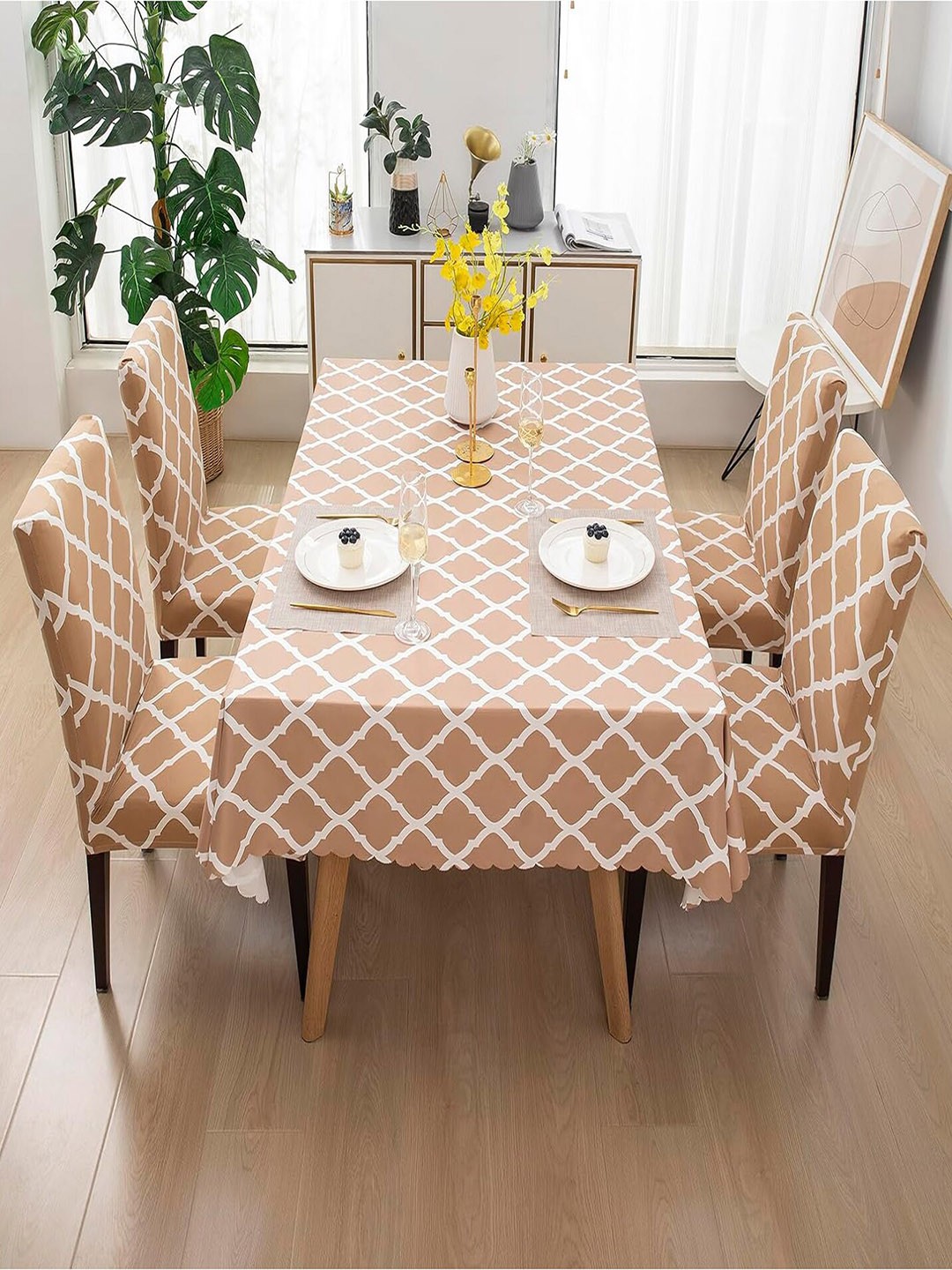 

HOUSE OF QUIRK 5 Pcs Beige & White 5 Pcs (70'' x55") Waterproof Chair & Table Covers