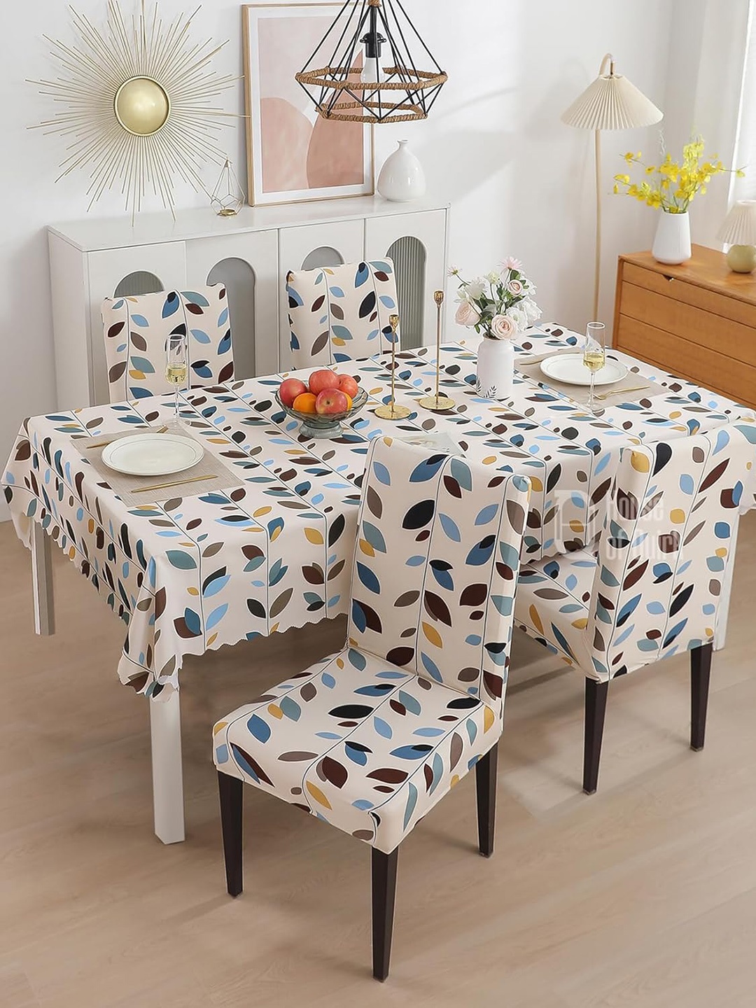 

HOUSE OF QUIRK 5 Pcs White Floral Printed (70'' x55") Waterproof Chair & Table Covers