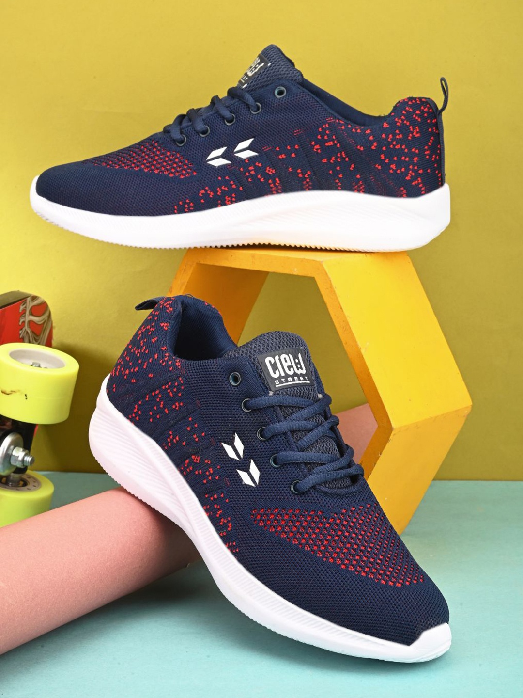 

Crew STREET Men Lace-Up Running Shoes, Navy blue