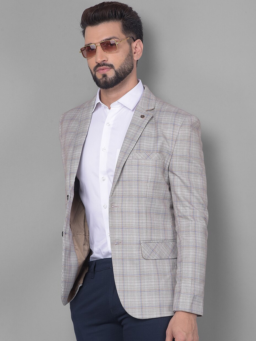 

Crimsoune Club Checked Single Breasted Slim Fit Blazers, Grey