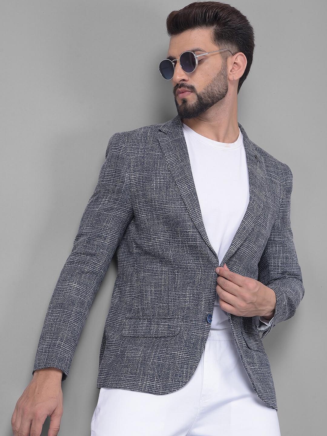 

Crimsoune Club Checked Notched Lapel Single Breasted Slim Fit Blazer, Grey