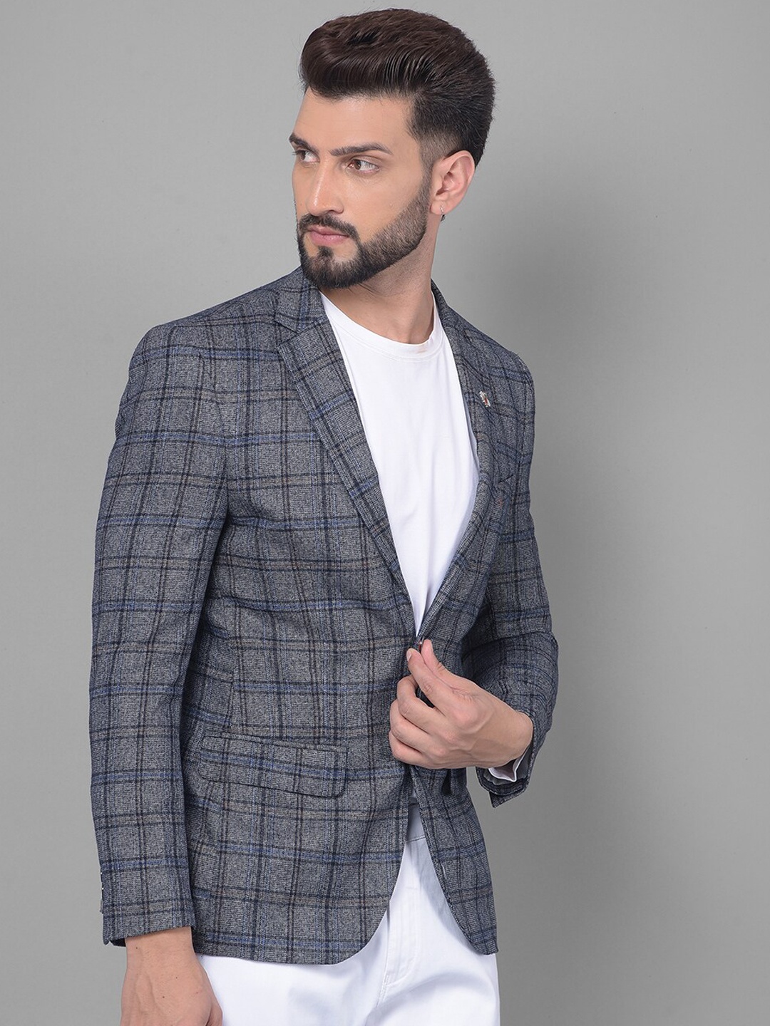 

Crimsoune Club Checked Single Breasted Slim Fit Blazers, Grey