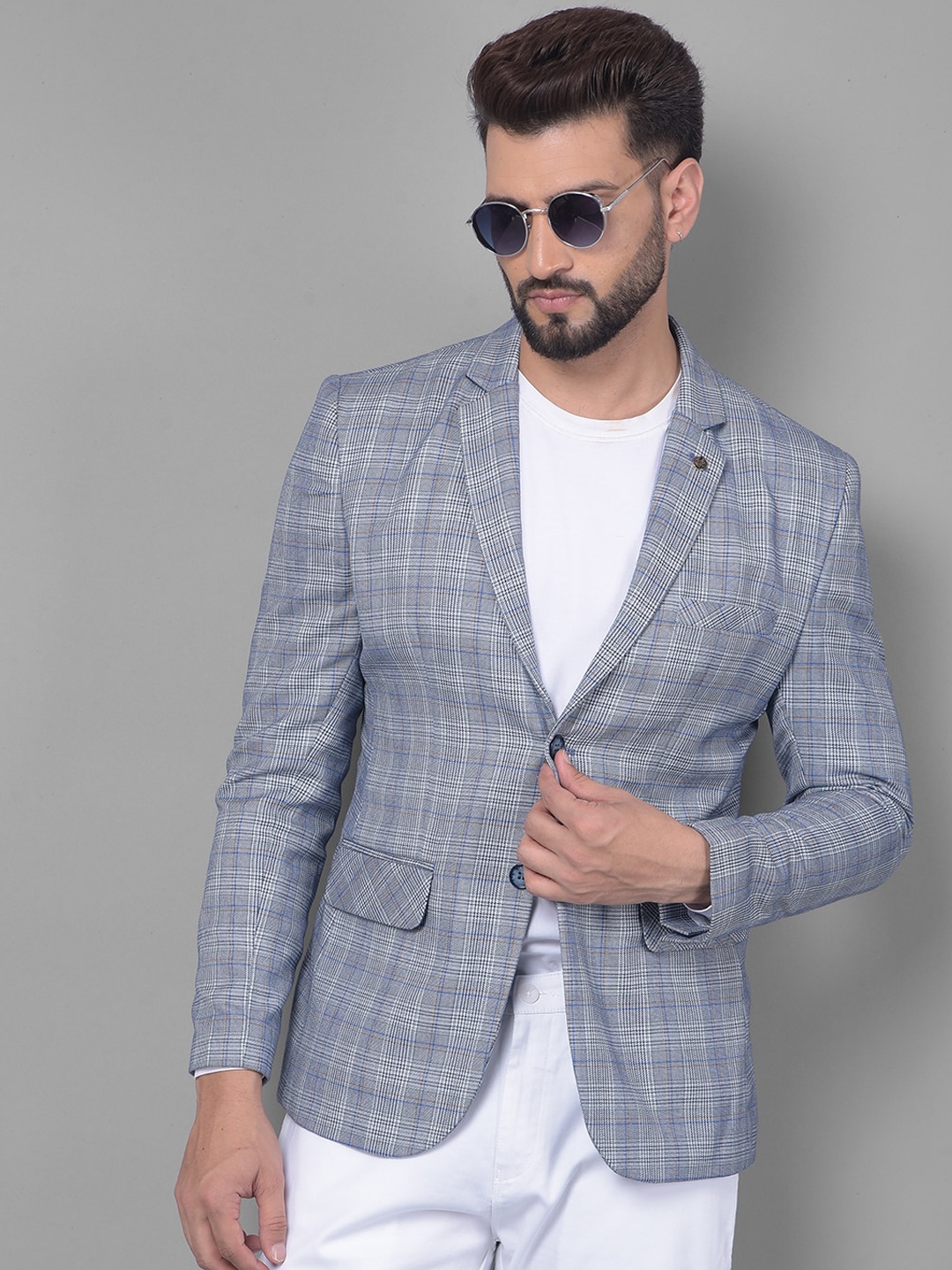 

Crimsoune Club Checked Single-Breasted Slim-Fit Blazer, Blue