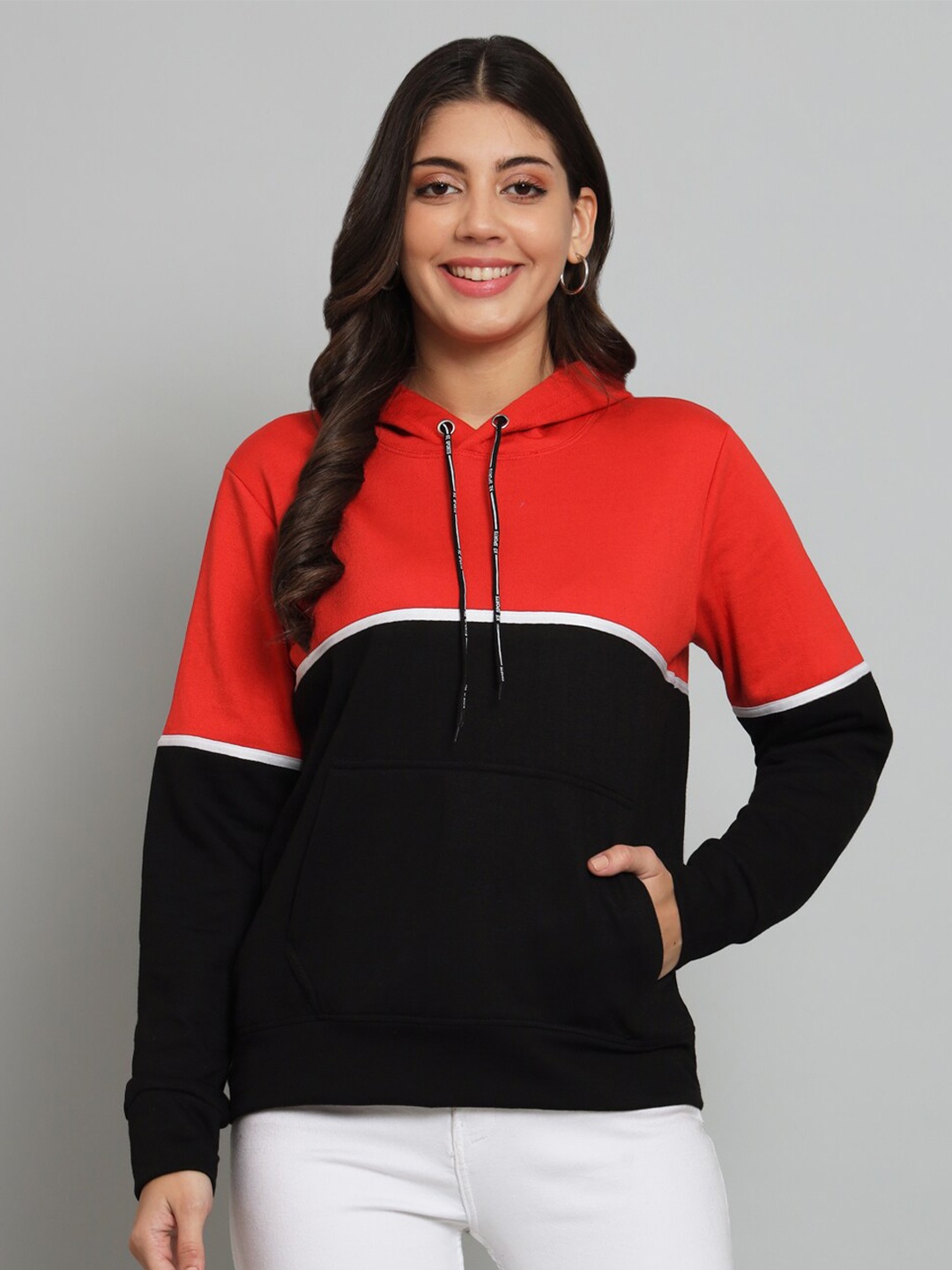 

Funday Fashion Colourblocked Hooded Fleece Pullover Sweatshirt, Black