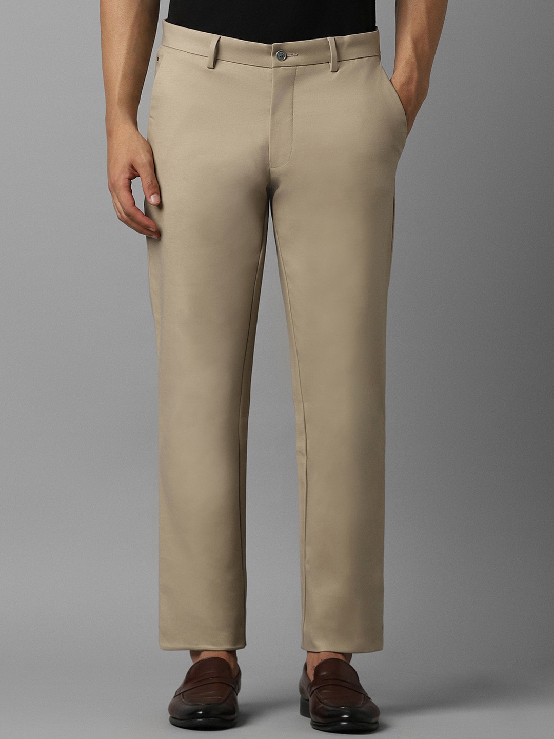 

Louis Philippe Men Mid-Rise Slim Fit Trousers, Beige