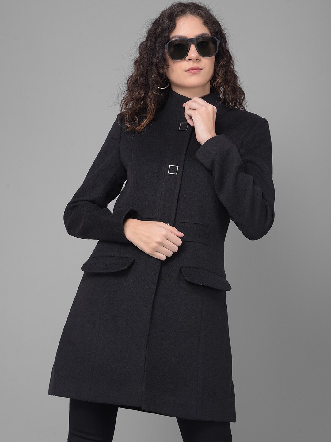 

Crimsoune Club Mandarin Collar Longline Overcoat, Black