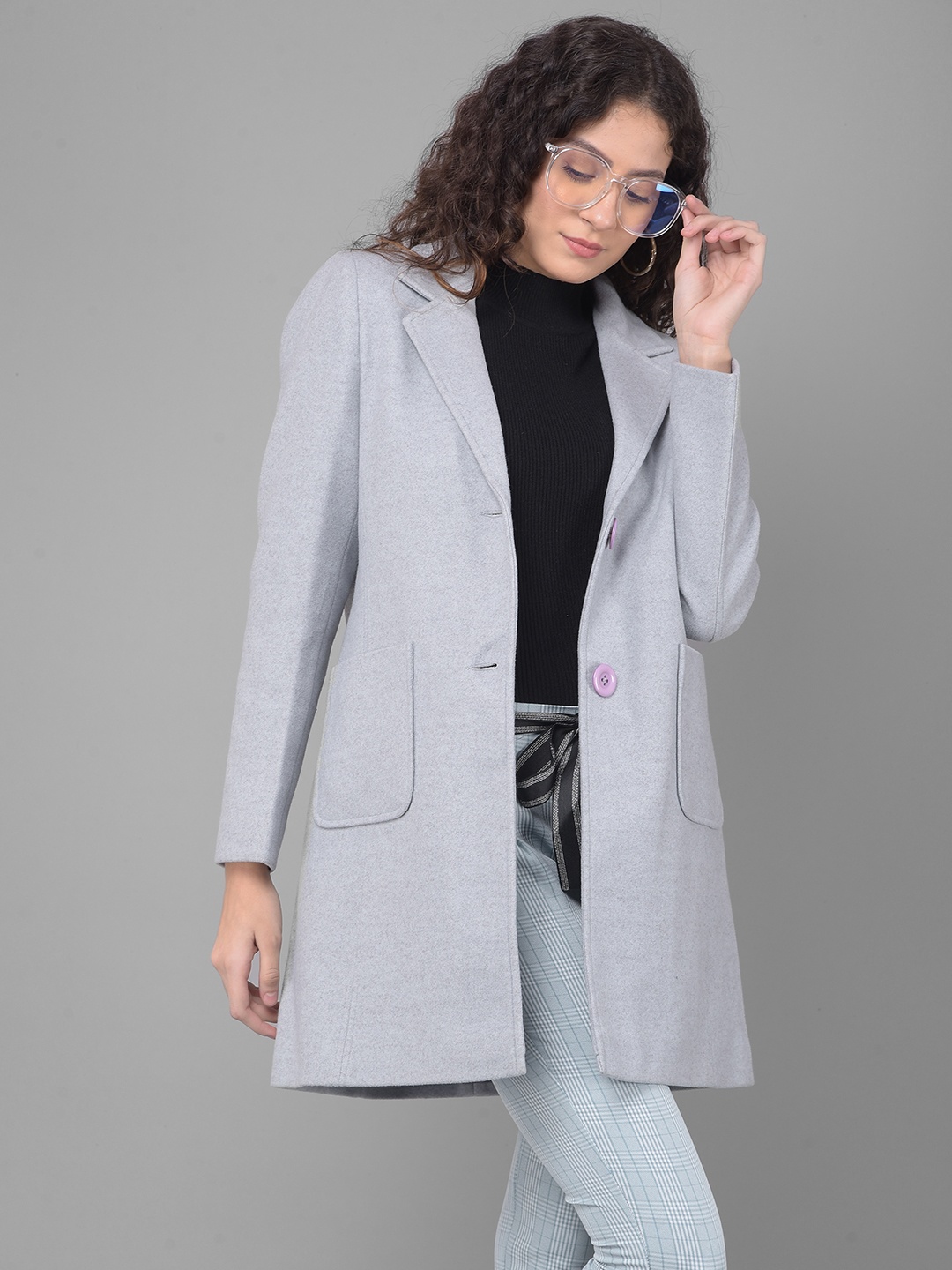 

Crimsoune Club Long Sleeved Notched Lapel Collar Longline Overcoat, Grey