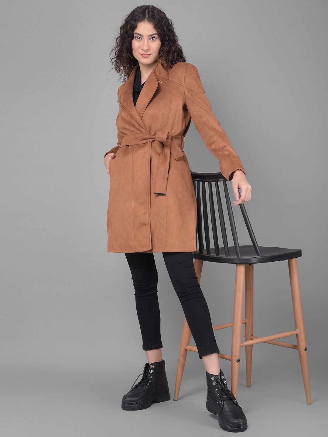 

Crimsoune Club V-Neck Tie-Ups Longline Wrap Coat, Brown