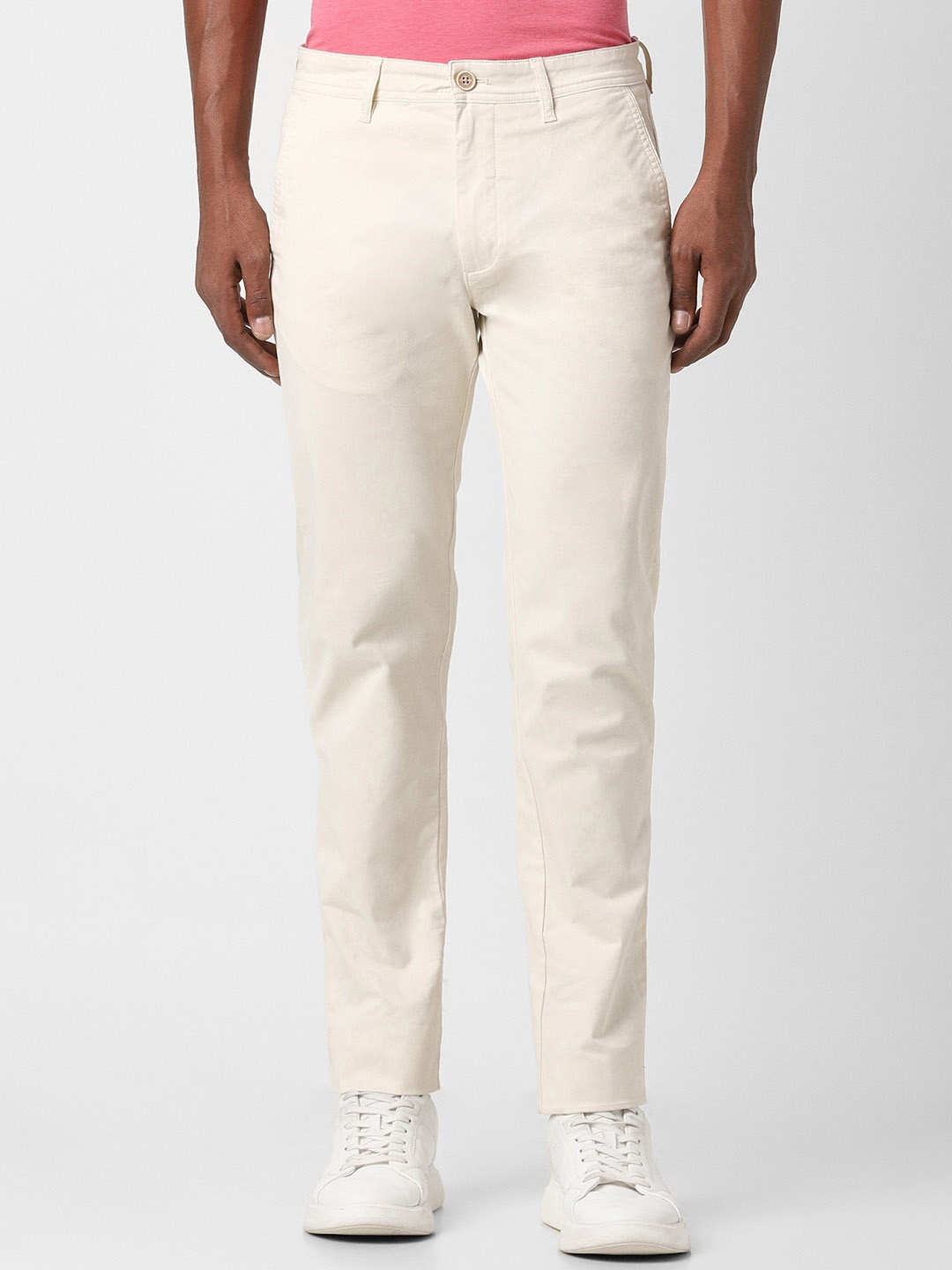 

Peter England Casuals Men Slim Fit Mid-Rise Trousers, Cream