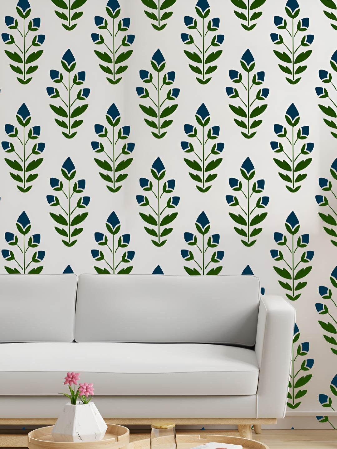 

KAYRA DECOR Green & Blue Countryside Blooms Design Self Wall Painting Stencil