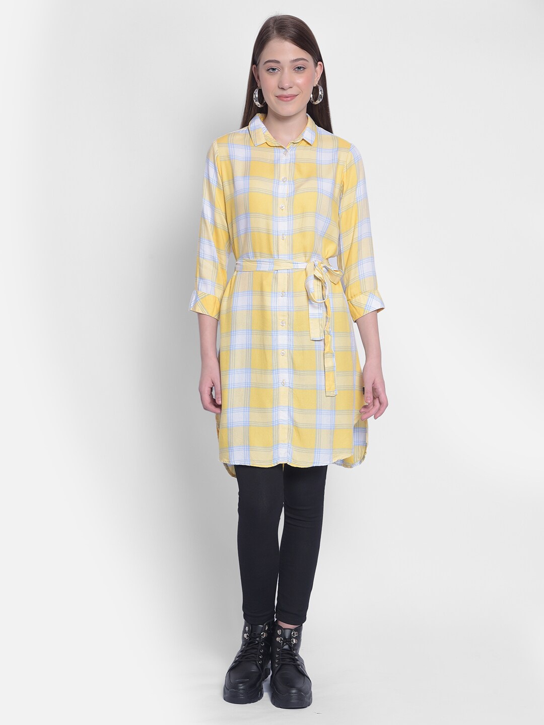 

Crimsoune Club Yellow Checked Shirt Midi Dress