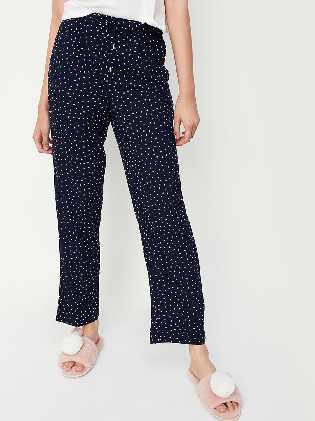 

max Mid-Rise Polka Dots Printed Lounge Pant, Navy blue