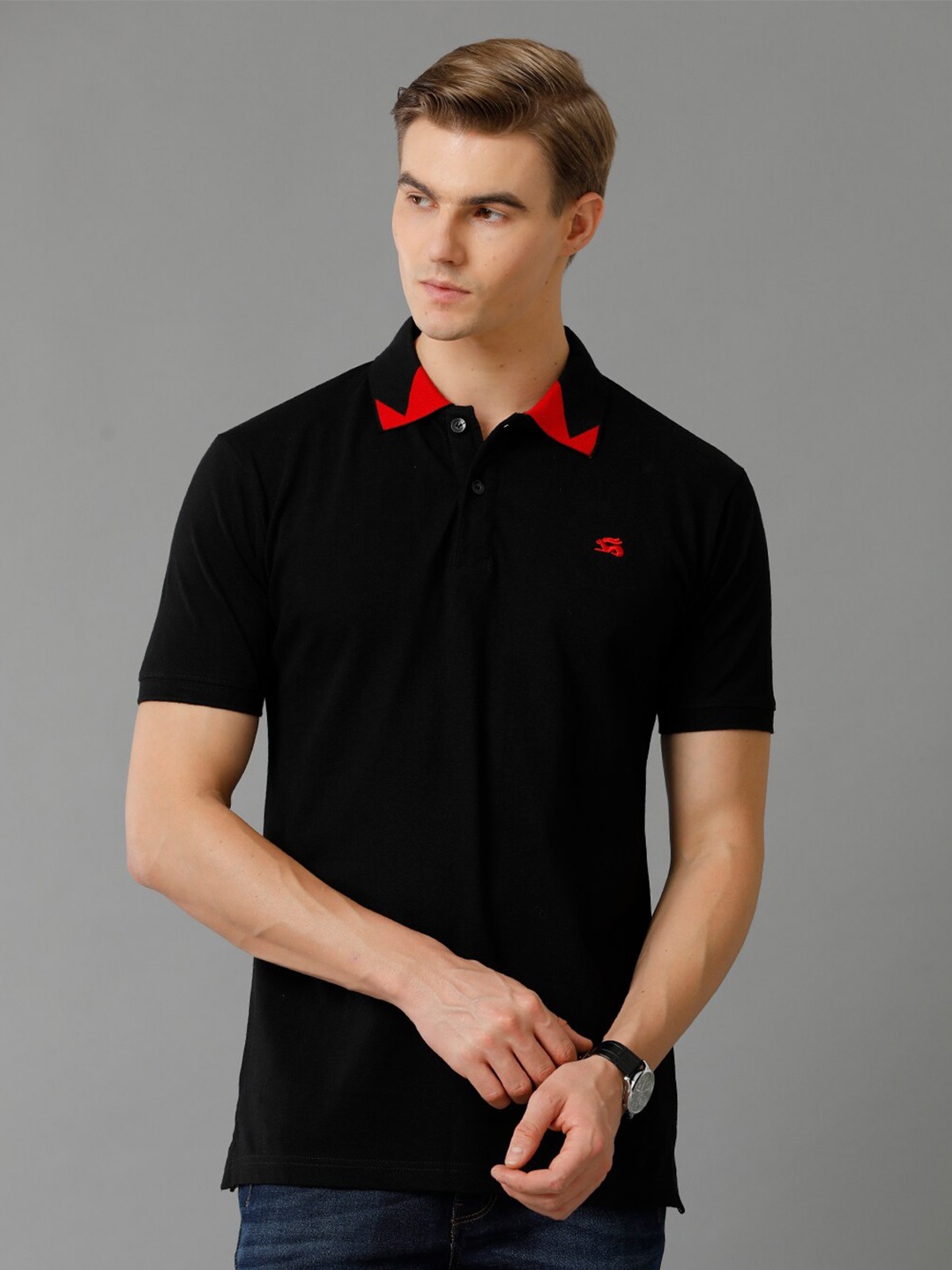 

ADRO Polo Collar Cotton Casual T-Shirt, Black
