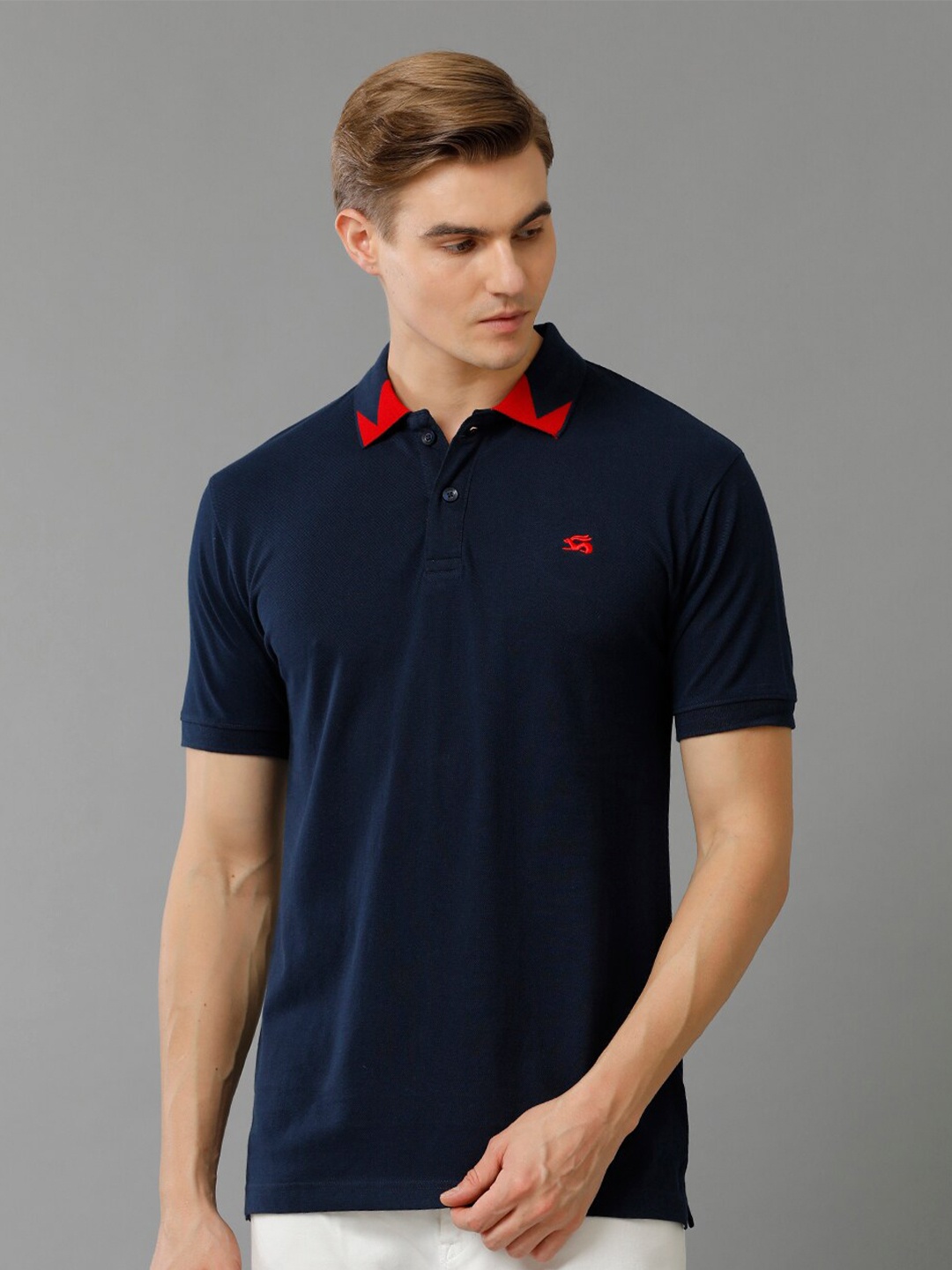 

ADRO Polo Collar Cotton Casual T-Shirt, Navy blue