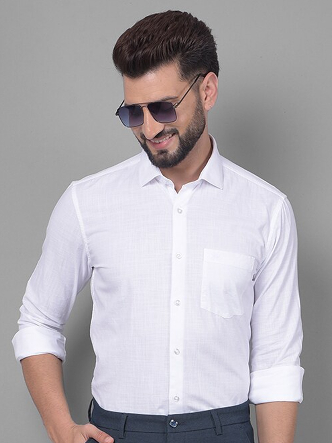 

Crimsoune Club Slim Fit Opaque Pure Cotton Casual Shirt, White