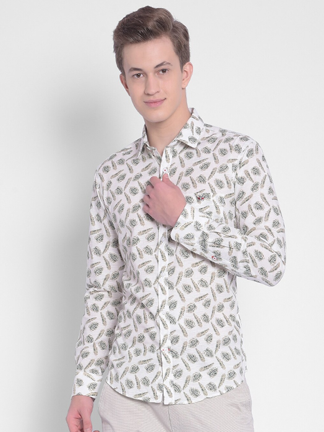 

Crimsoune Club Slim Fit Floral Printed Pure Cotton Casual Shirt, White