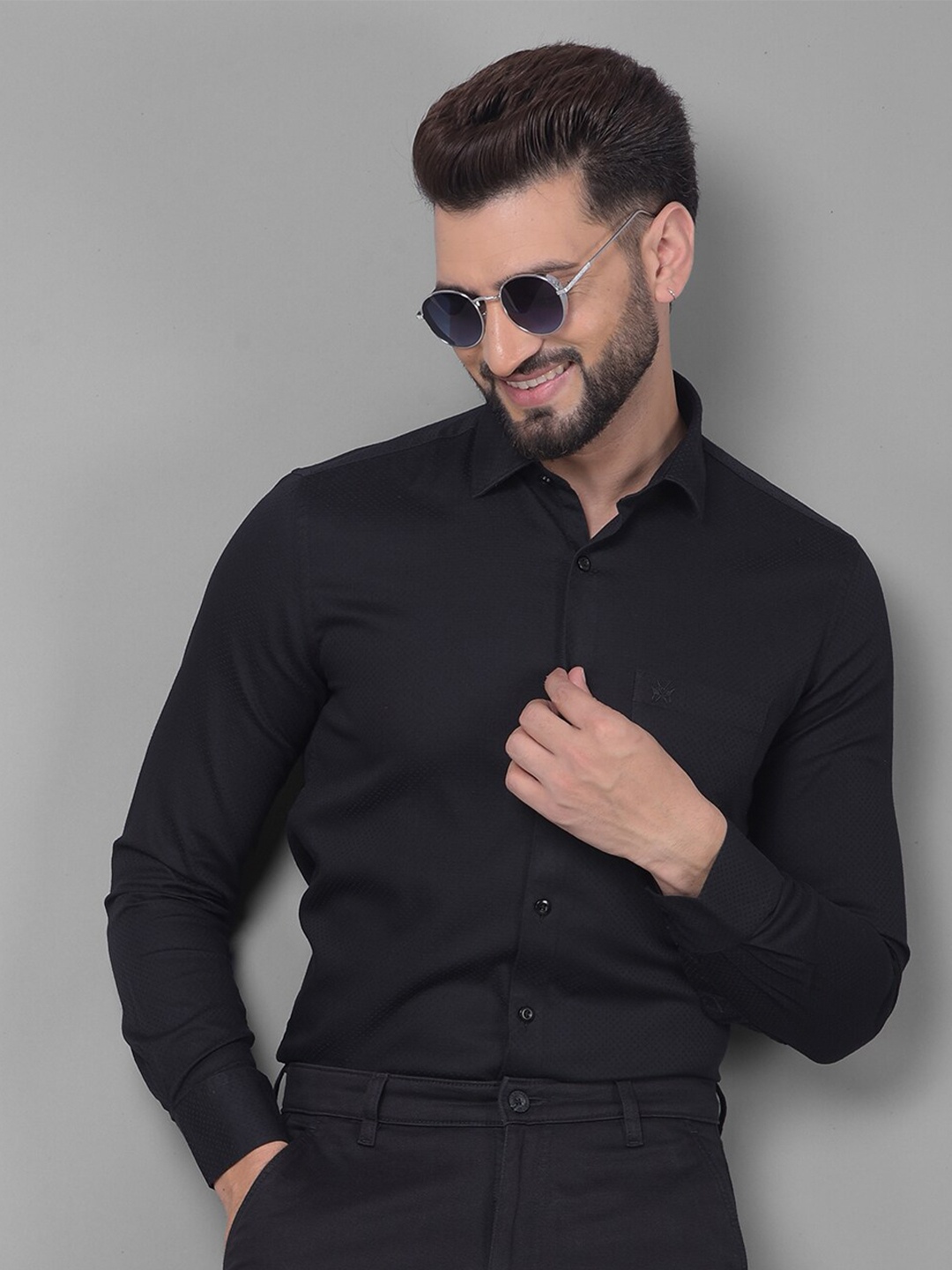 

Crimsoune Club Slim Fit Spread Collar Pure Cotton Formal Shirt, Black