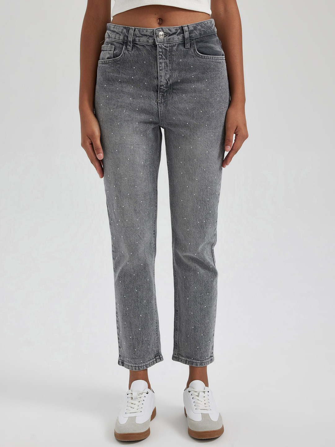 

DeFacto Women Embellished Mid-Rise Clean Look Stretchable Jeans, Grey