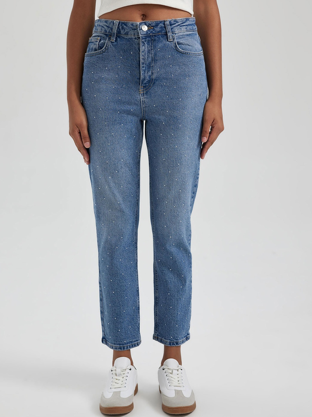 

DeFacto Women Mid-Rise Printed Clean Look Heavy Fade Stretchable Jeans, Blue