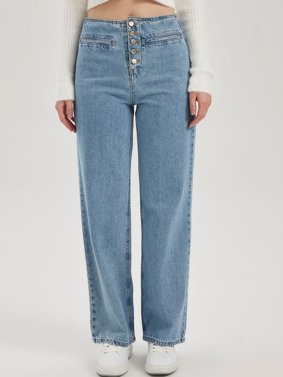 

DeFacto Women Clean Look High-Rise Pure Cotton Jeans, Blue
