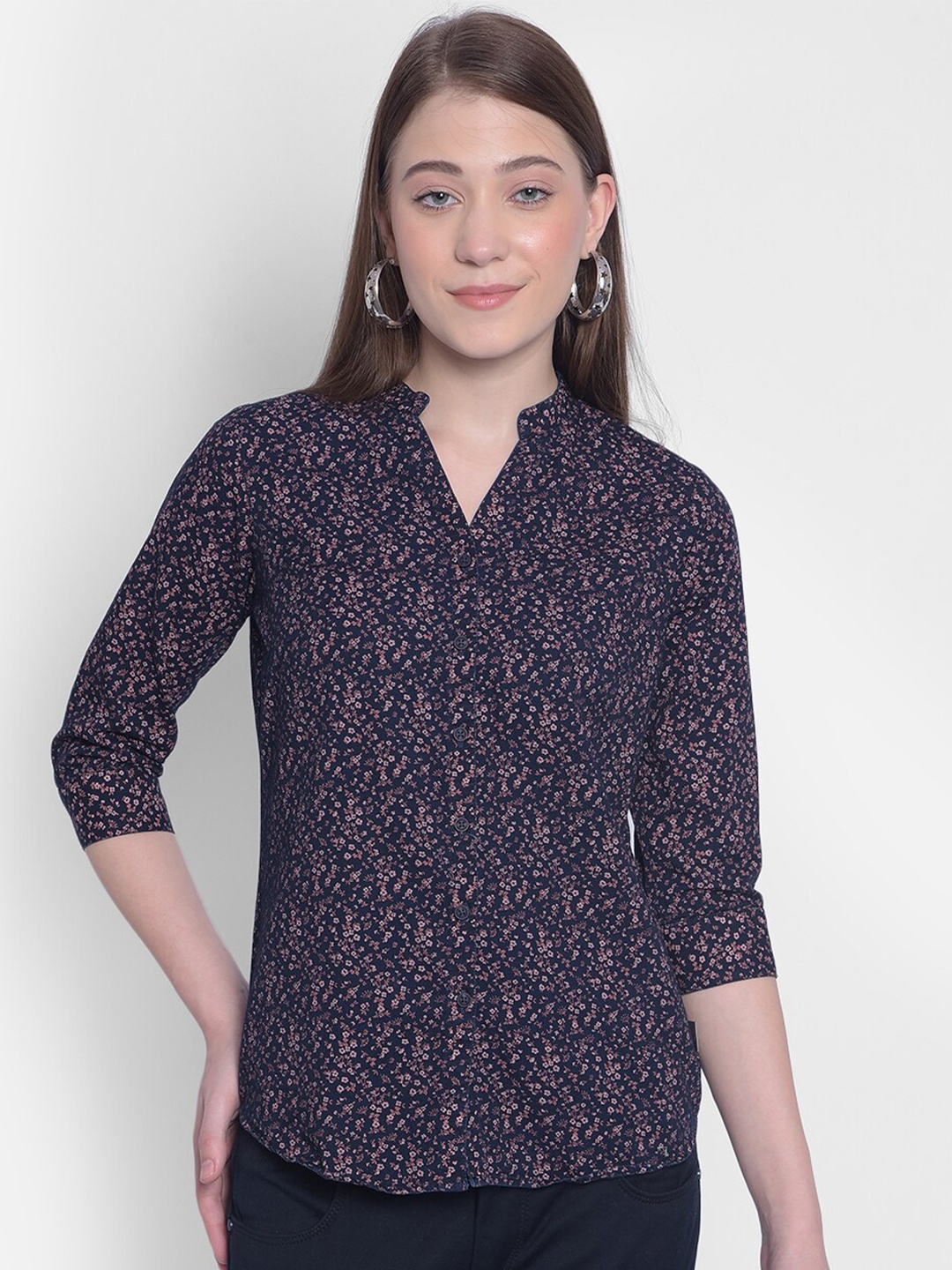 

Crimsoune Club Floral Printed Slim Fit Cotton Casual Shirt, Navy blue