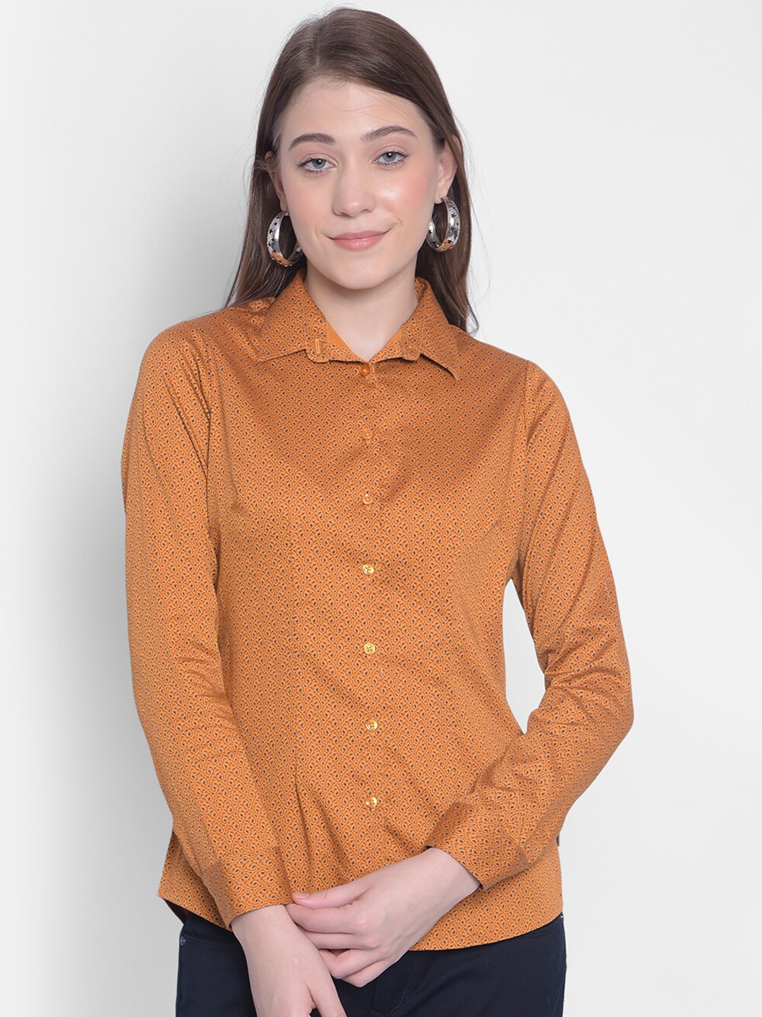 

Crimsoune Club Floral Printed Slim Fit Cotton Casual Shirt, Mustard