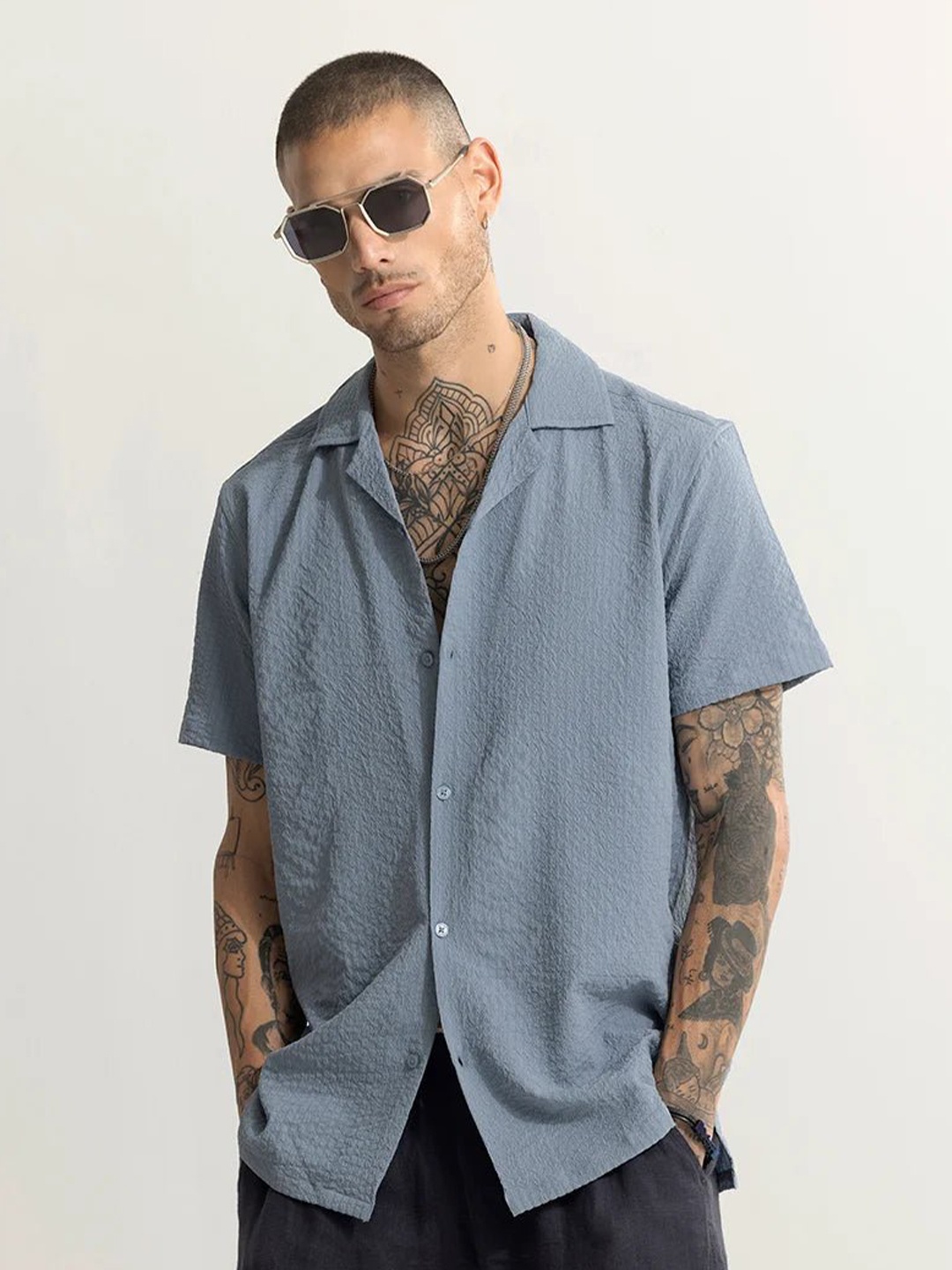 

Snitch Grey Classic Cuban Collar Casual Shirt