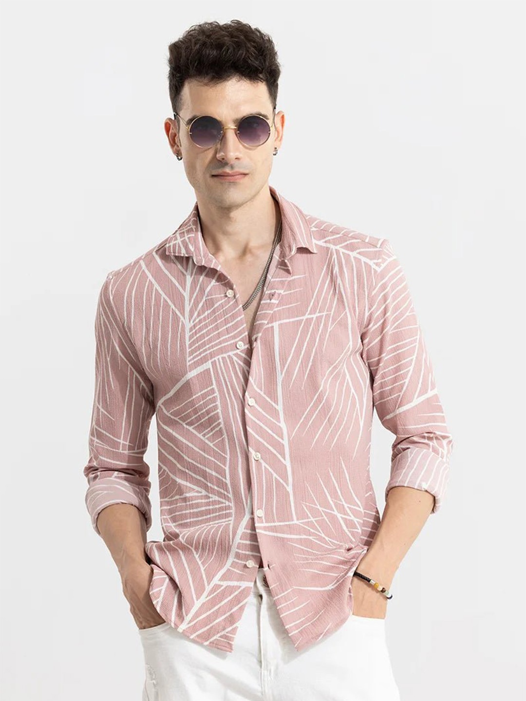 

Snitch Pink Classic Slim Fit Abstract Printed Cotton Casual Shirt