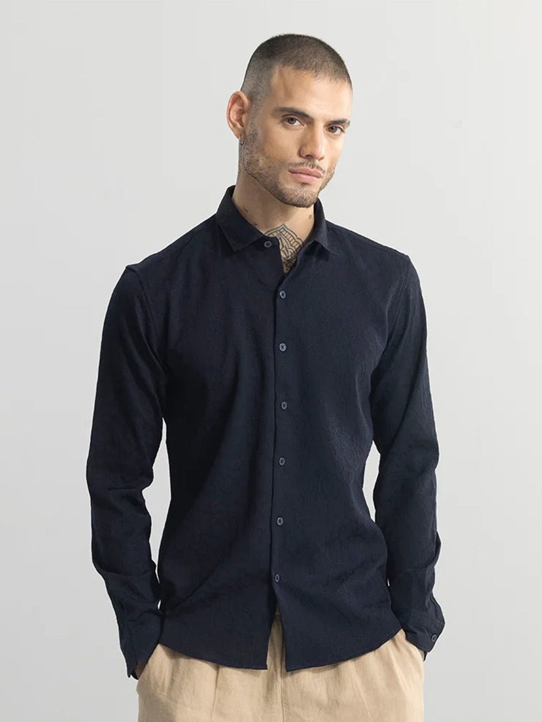 

Snitch Navy Blue Classic Slim Fit Casual Shirt