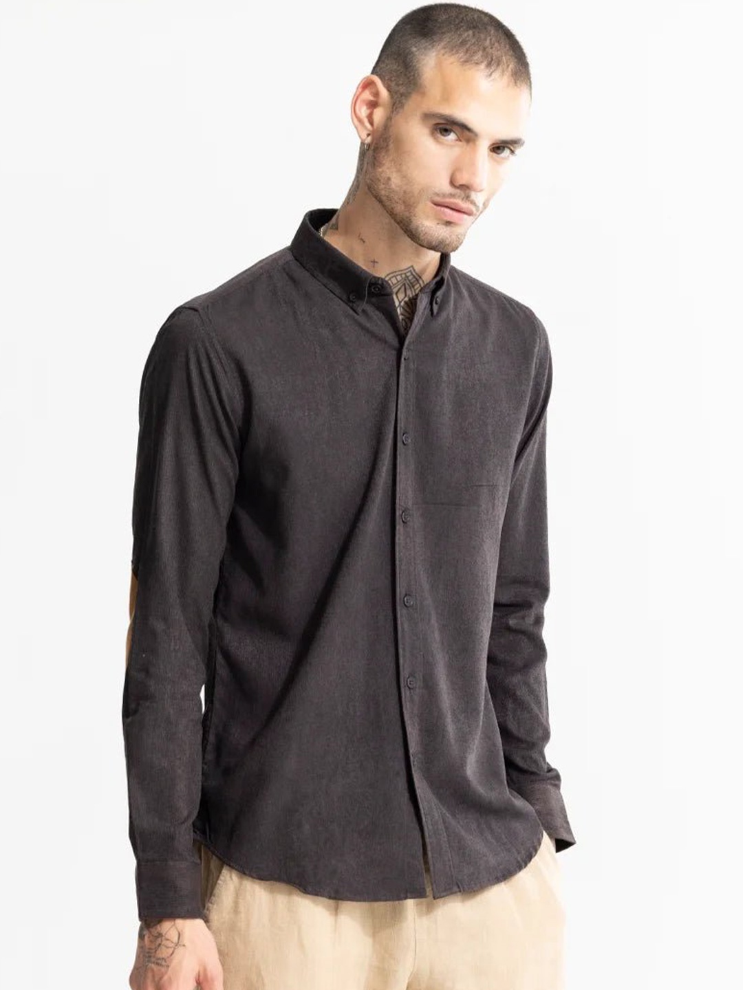 

Snitch Button-Down Collar Classic Slim Fit Opaque Casual Shirt, Black