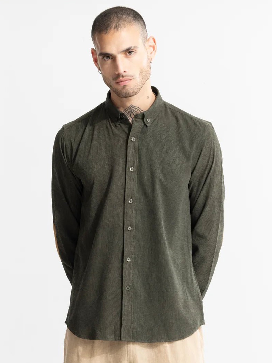 

Snitch Olive Green Classic Slim Fit Casual Shirt