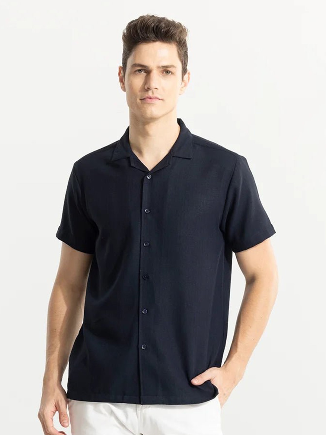 

Snitch Classic Fit Spread Collar Casual Shirt, Navy blue