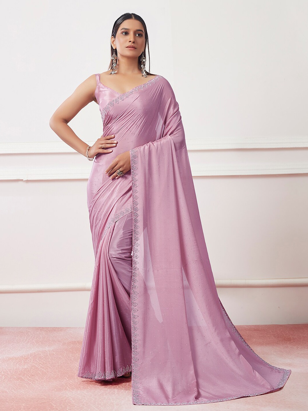 

Mitera Lavender Embellished Beads and Stones Satin Designer Saree