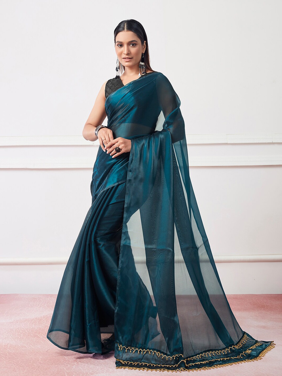 

Mitera Teal Blue Organza Party Saree