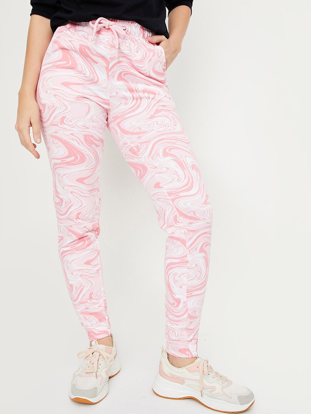 

max Women Abstract Printed Pure Cotton Mid Rise Joggers, Pink